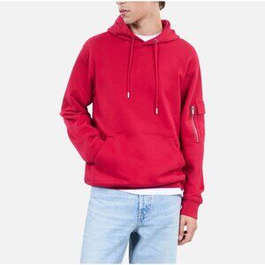 The Kooples Mens Red Hoodie Kangaroo Pocket Arm Zip Cotton Size M‎